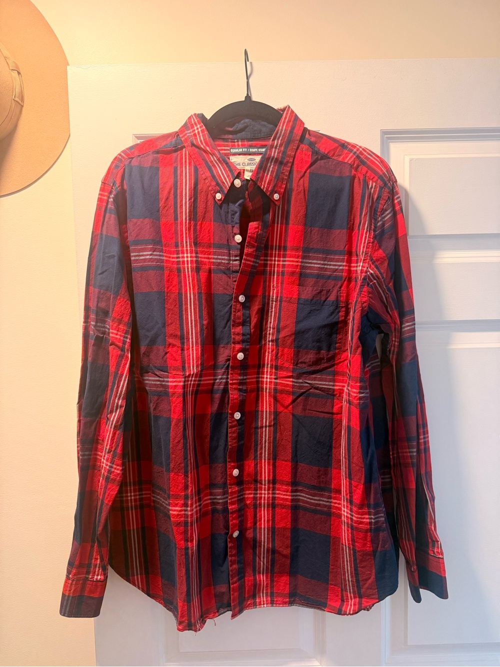 Old Navy Red and Navy Plaid Button-Up Shirt